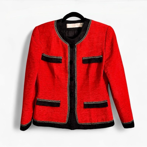 ⭐️ Vintage 1970’s Ann Ciona Red & Black Embellished Fitted Blazer - PTP 19.5 - Picture 2 of 4
